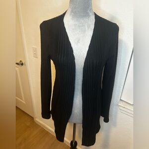 Lexington Avenue Black Ribbed Open Front Cardigan Sweater Size M